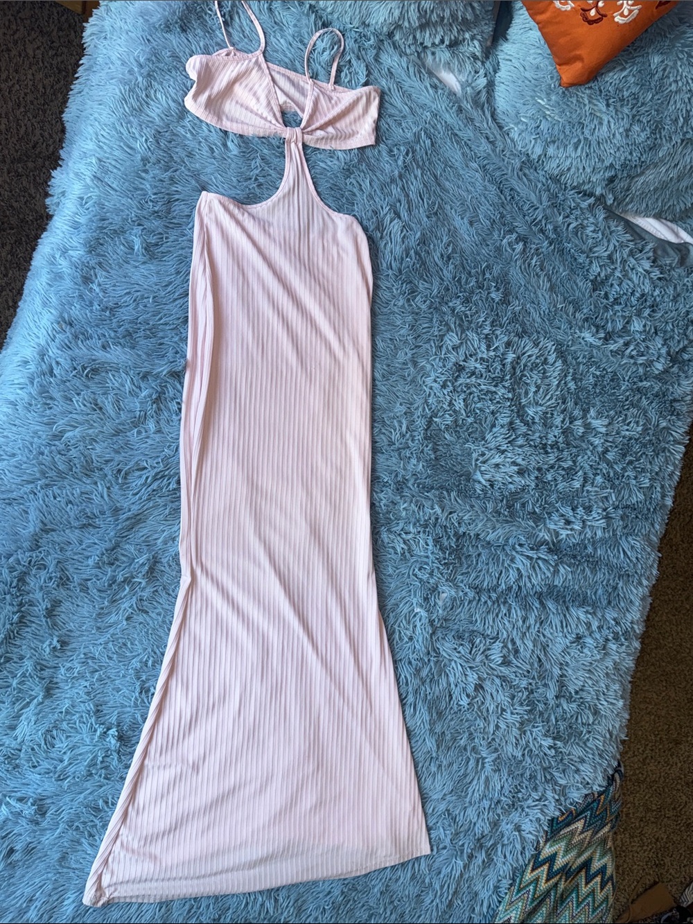 Light Pink Ribbed Cutout Maxi Dress